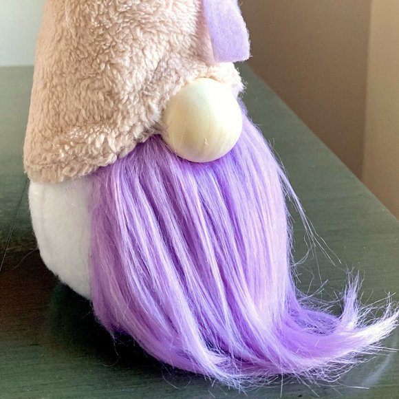 12 1/2" Lavender Flower or Pink Rose Spring Floral Wood Nose Plush Gnome New - Picture 7 of 12